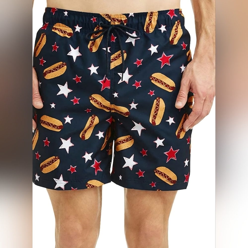 George Men's Novelty Swim Trunks Size 3XL American Hot Dog July 4th G-0251